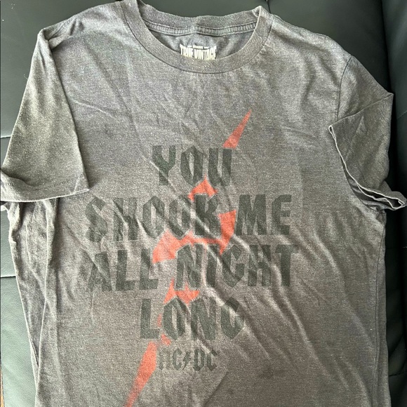 Dark gray man’s Large size shirt with “YOU SHOOK ME ALL NIGHT LONG” black print - Picture 1 of 3
